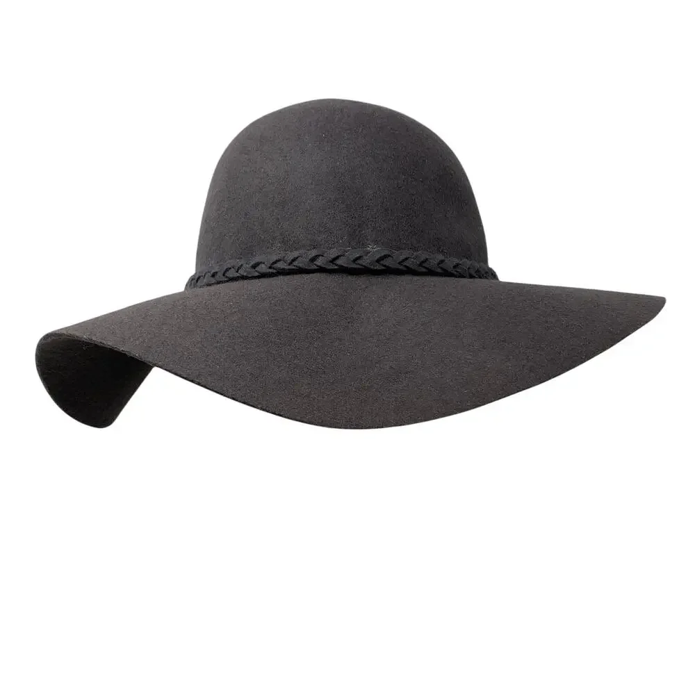 Forever 21 Wool Felt Cloche Hat Gray Feather Accent Wide Brim One Size Womens